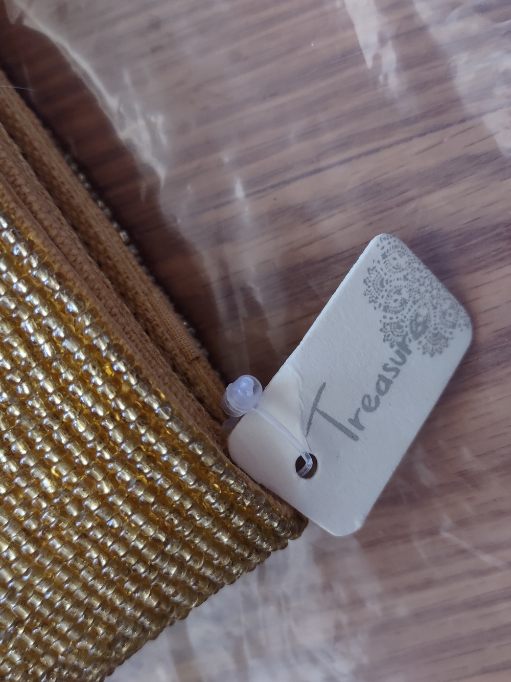 Gold Beaded Bee-Embellished Clutch with Pink & Orange Accent - Picture 2 of 6